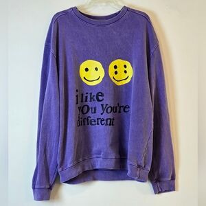 Nagri Men's Crewneck Purple Sweatshirt Holy Kanye with Smiley Faces Size XL